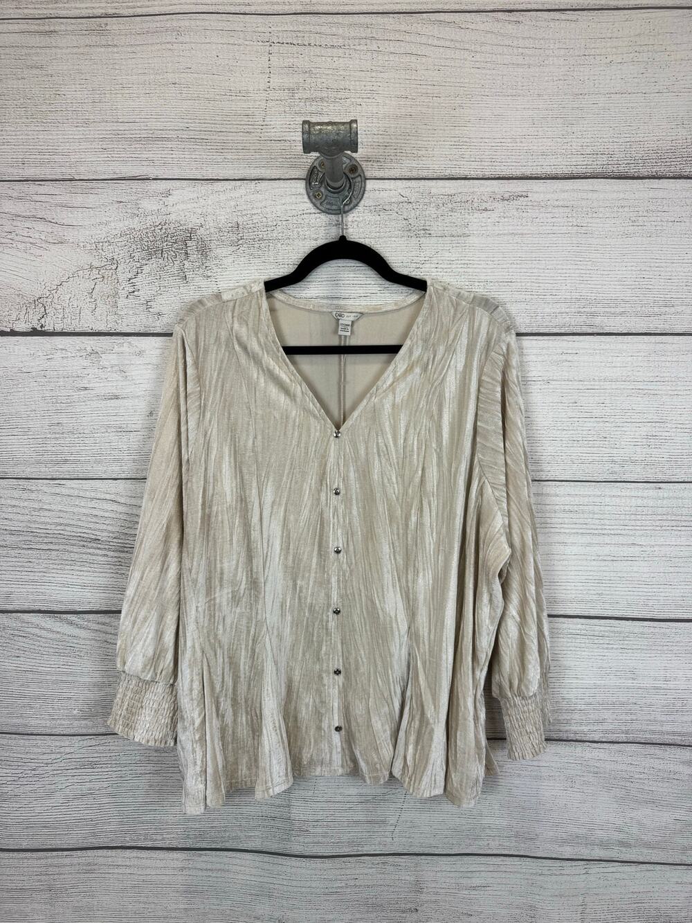 Cato Plus Size Cream Crushed Velvet V-Neck Blouse Size 22/24W
